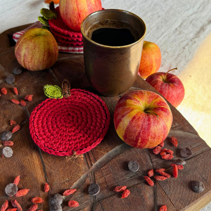 Red Crochet Apple Coasters – Set of 4