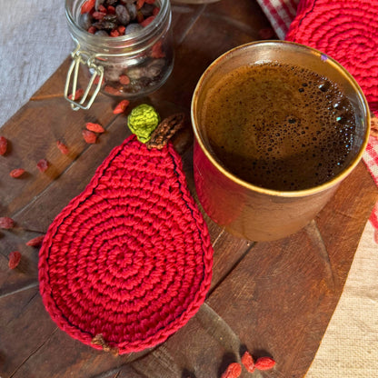 Red Crochet Pear Coasters – Set of 4