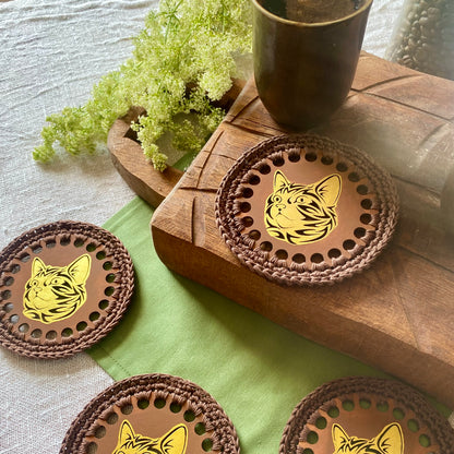 Wooden Gold Cat Coaster