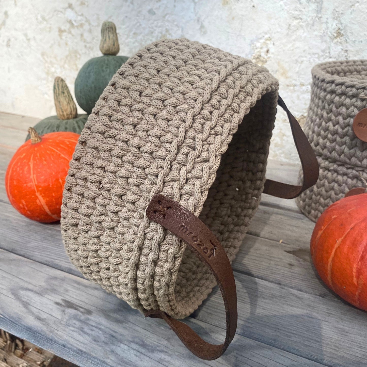 Set of Two Beige Crochet Baskets