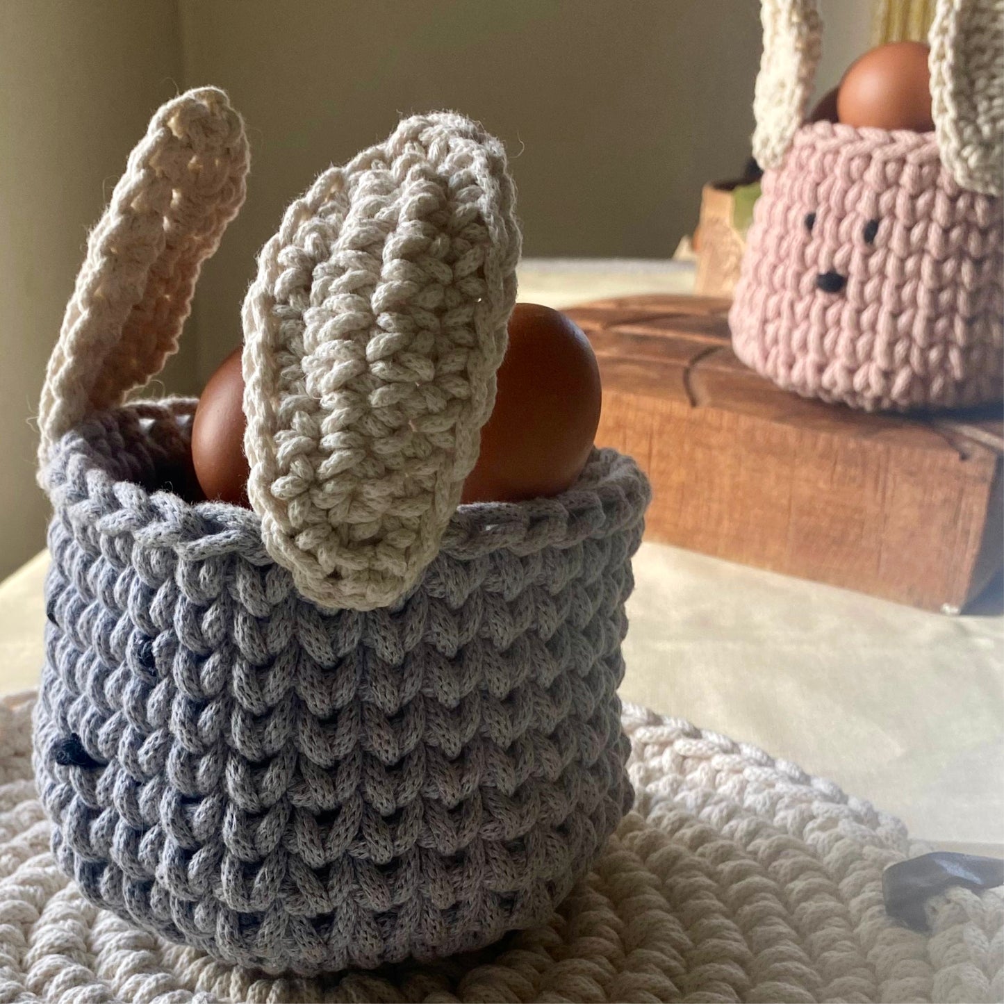 Gray Easter Bunny Basket - Kids Bunny Basket - Bunny Decor Nursery