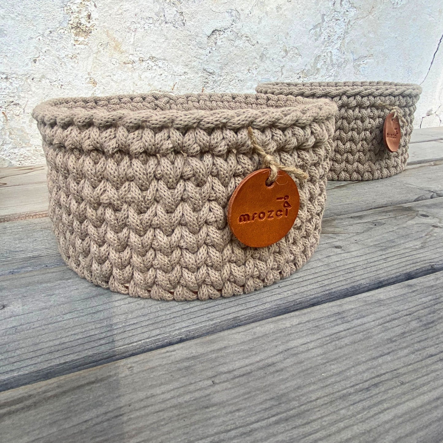 Beige Crochet Basket - Recycled Rope Basket - Boho Decor Basket