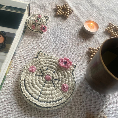 Cat Christmas Gift Box - Crochet Cat Coaster and Bookmark - Christmas Ornament Star