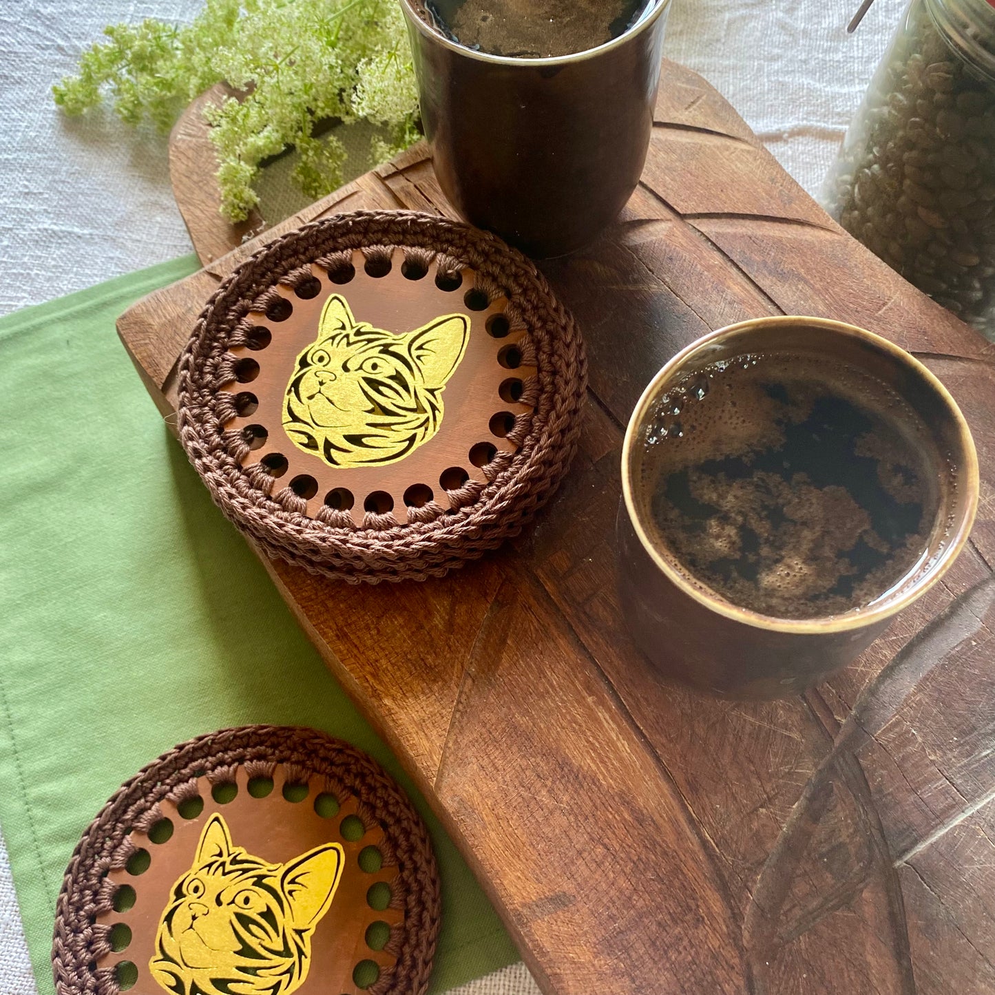 Wooden Gold Cat Coaster