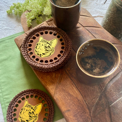 Wooden Gold Cat Coaster
