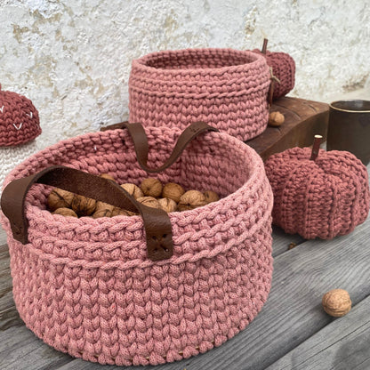 Vintage Pink Crochet Basket - Recycled Cotton Rope Basket - Storage Basket