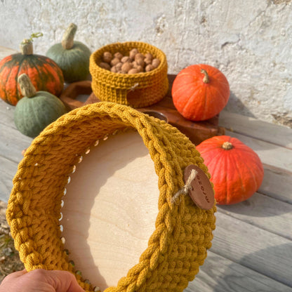 Crochet basket mustard yellow