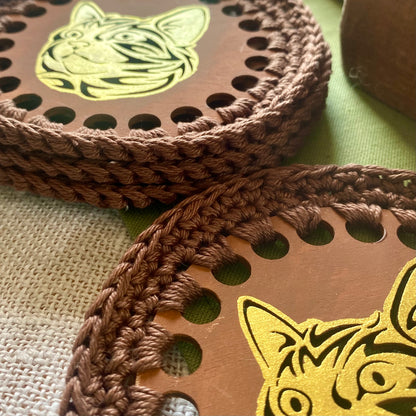 Wooden Gold Cat Coaster