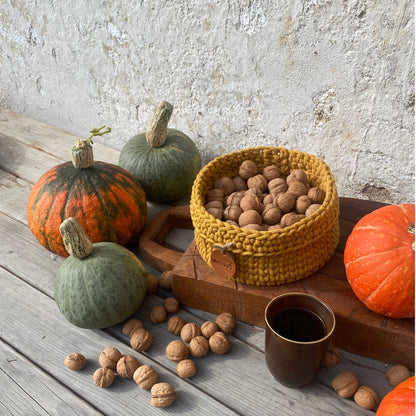 Crochet basket mustard yellow