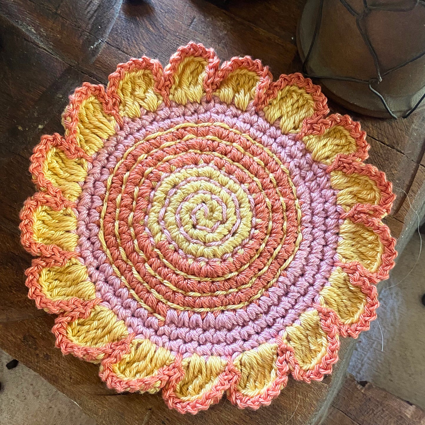 Crochet Flower Shaped Coasters – Set of 4 - Embroidered Cotton Cup Mats