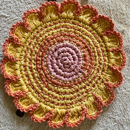 Crochet Flower Shaped Coasters – Set of 4 - Embroidered Cotton Cup Mats