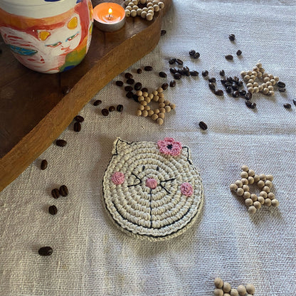 Cat Christmas Gift Box - Crochet Cat Coaster and Bookmark - Christmas Ornament Star