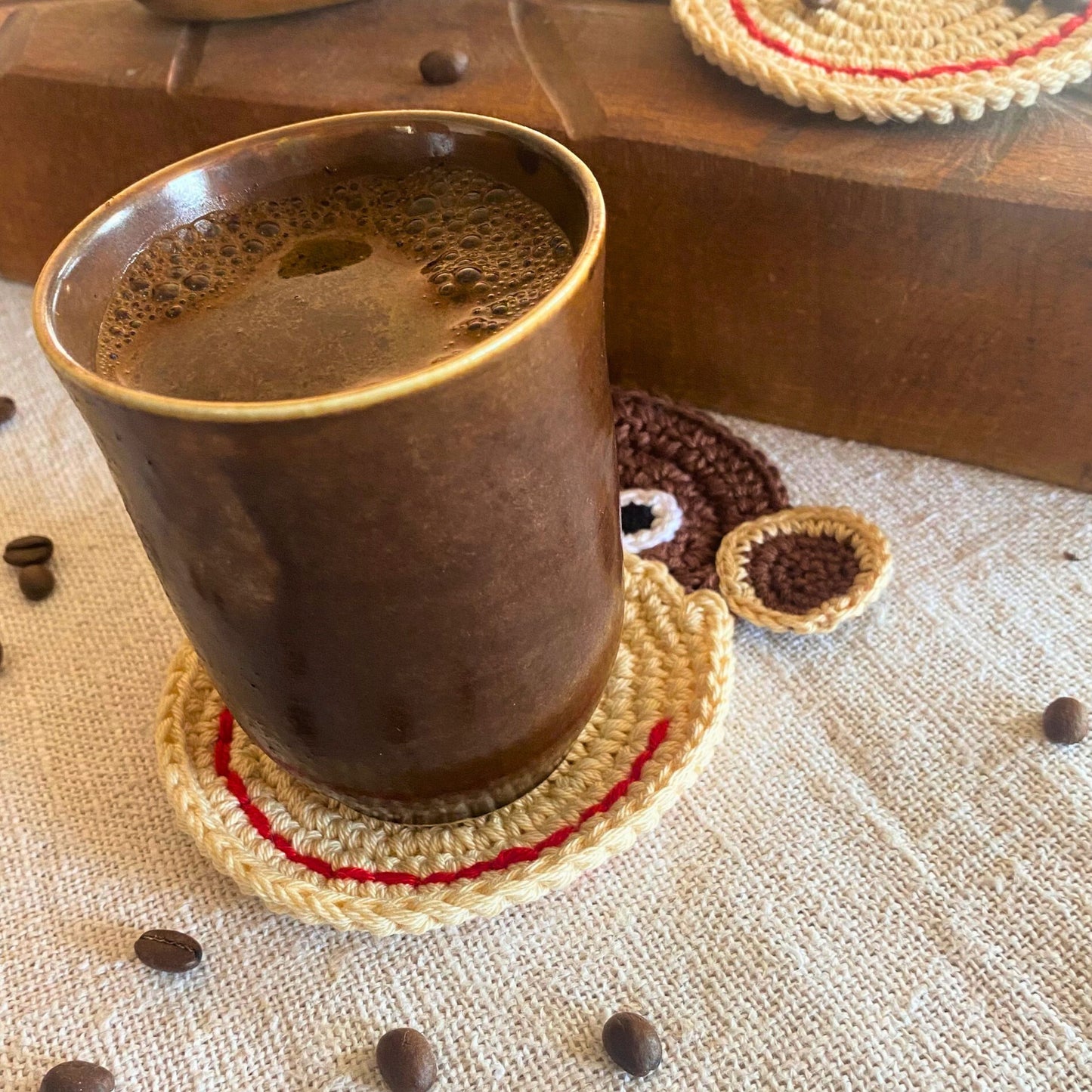 Handmade Crochet Monkey Coasters (Set)