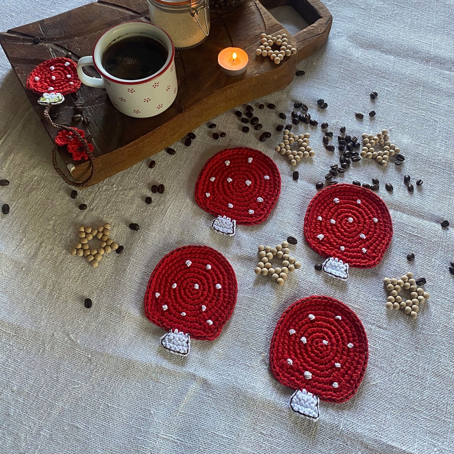 Mushroom Crochet Coasters - Set of 4