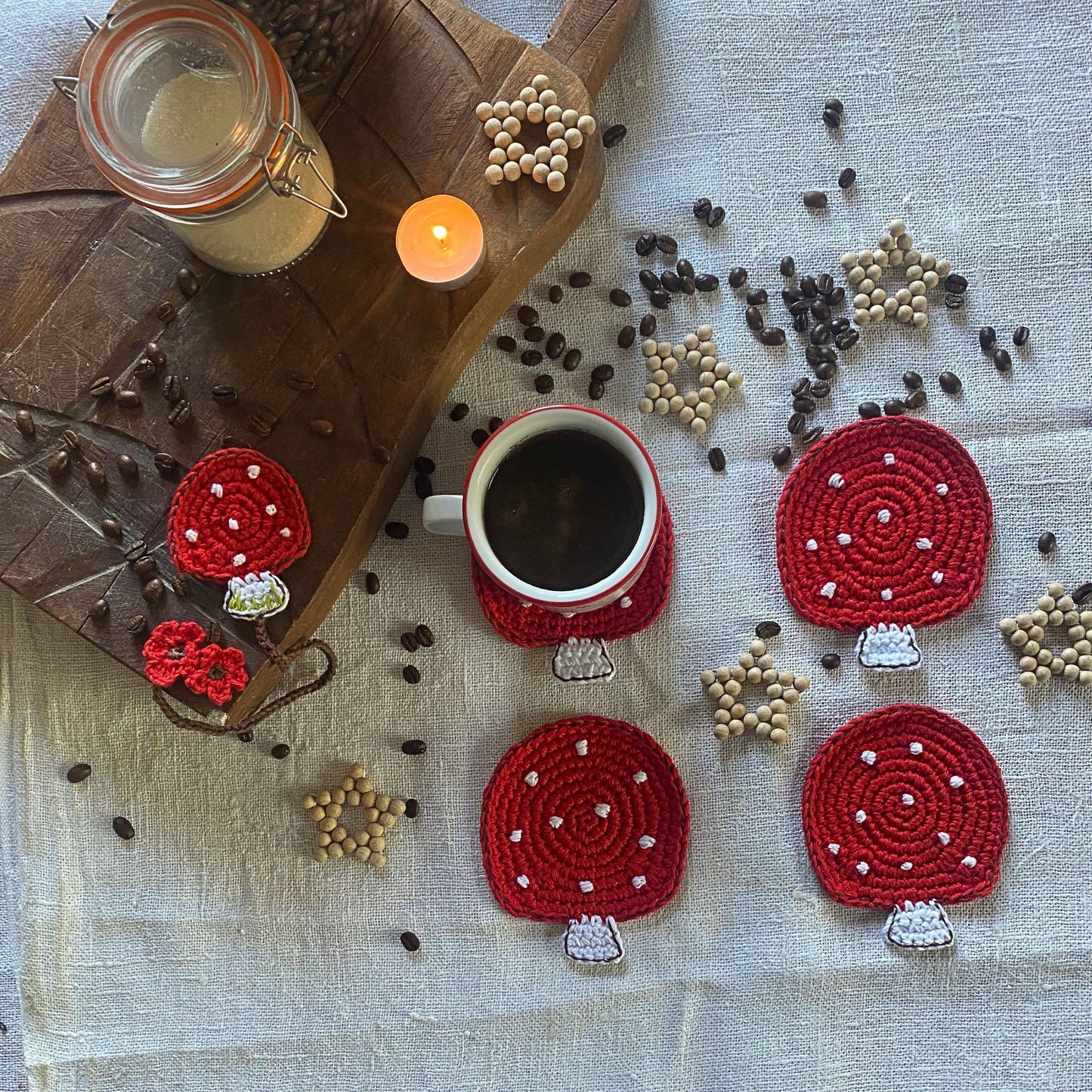 Mushroom Crochet Coasters - Set of 4