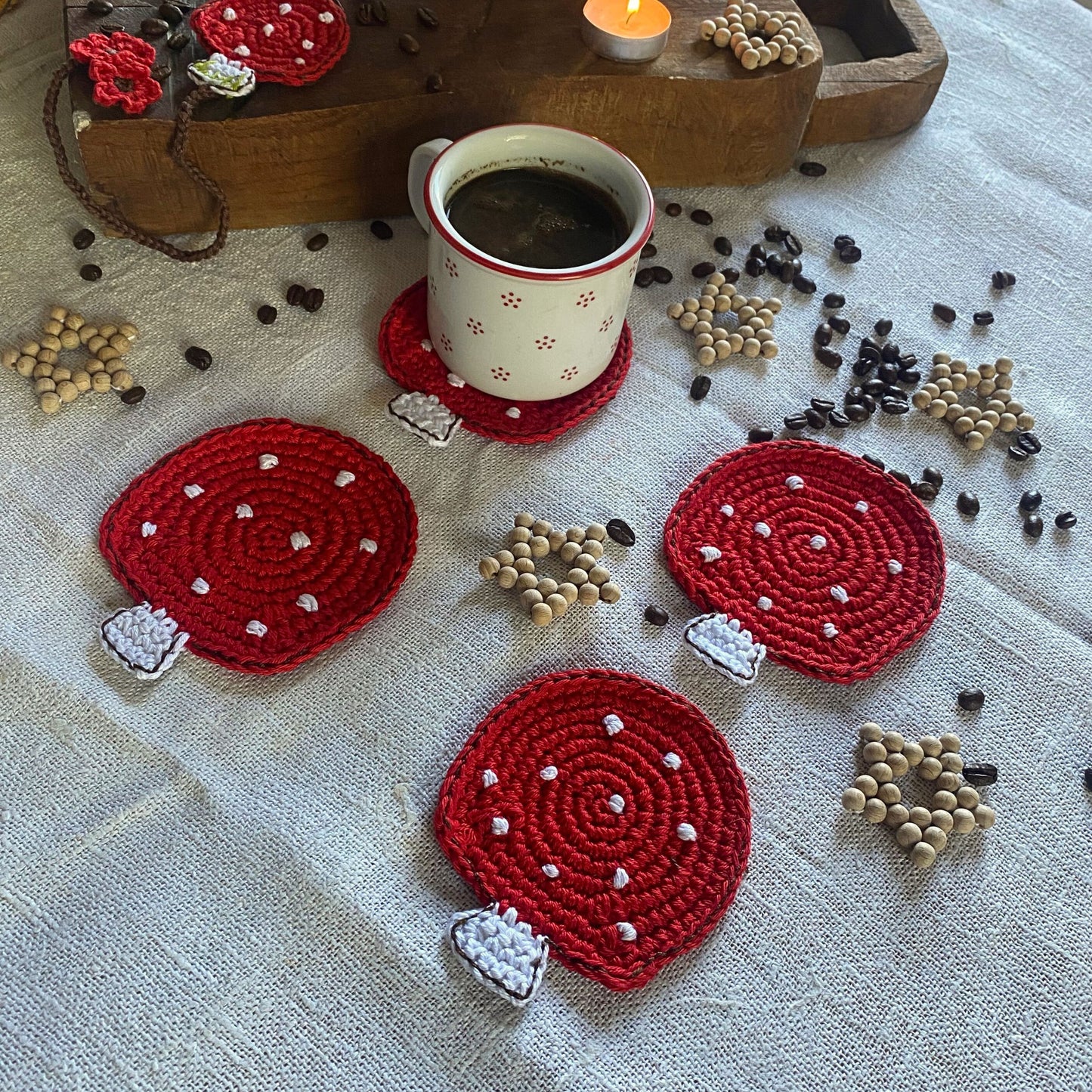 Mushroom Crochet Coasters - Set of 4