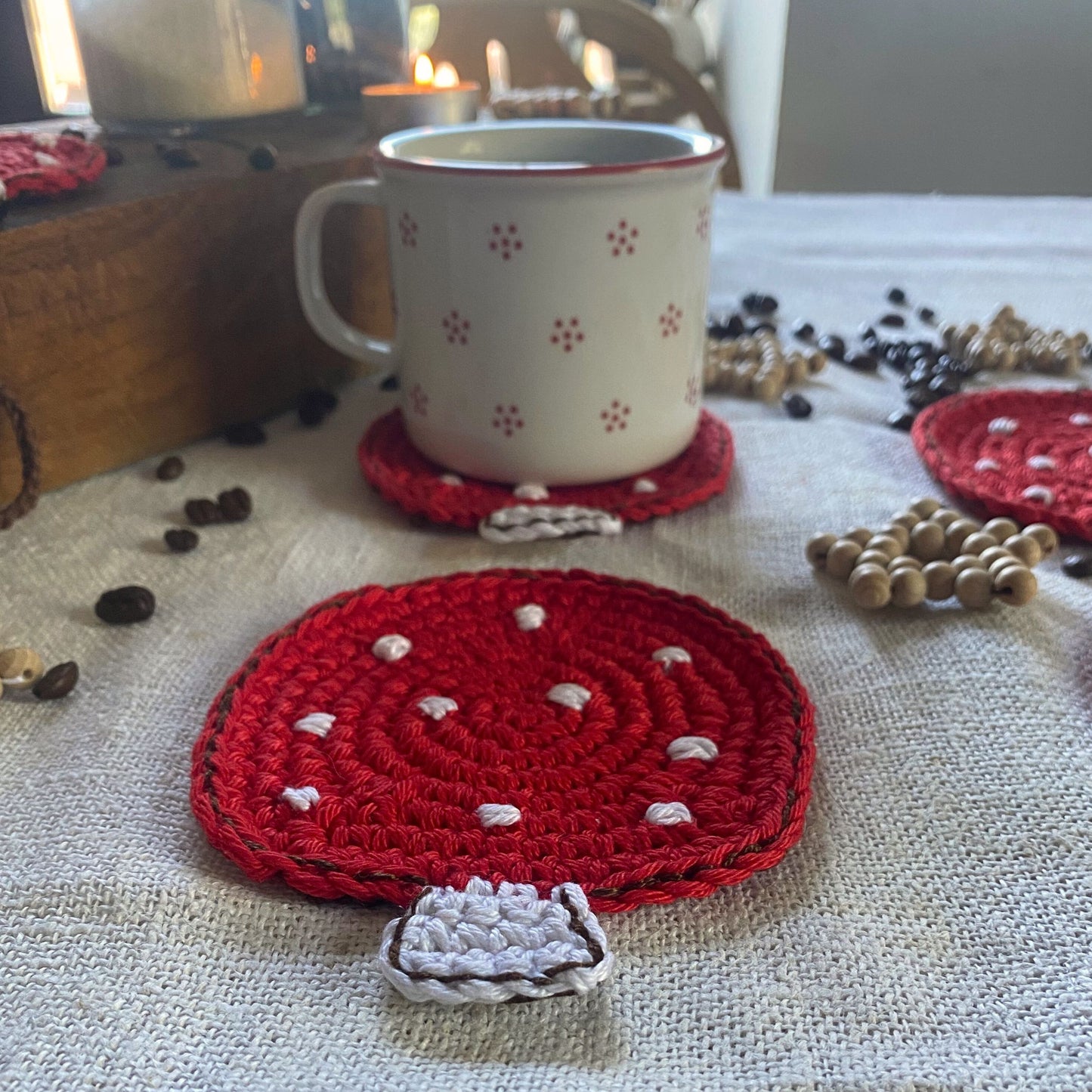 Mushroom Crochet Coasters - Set of 4