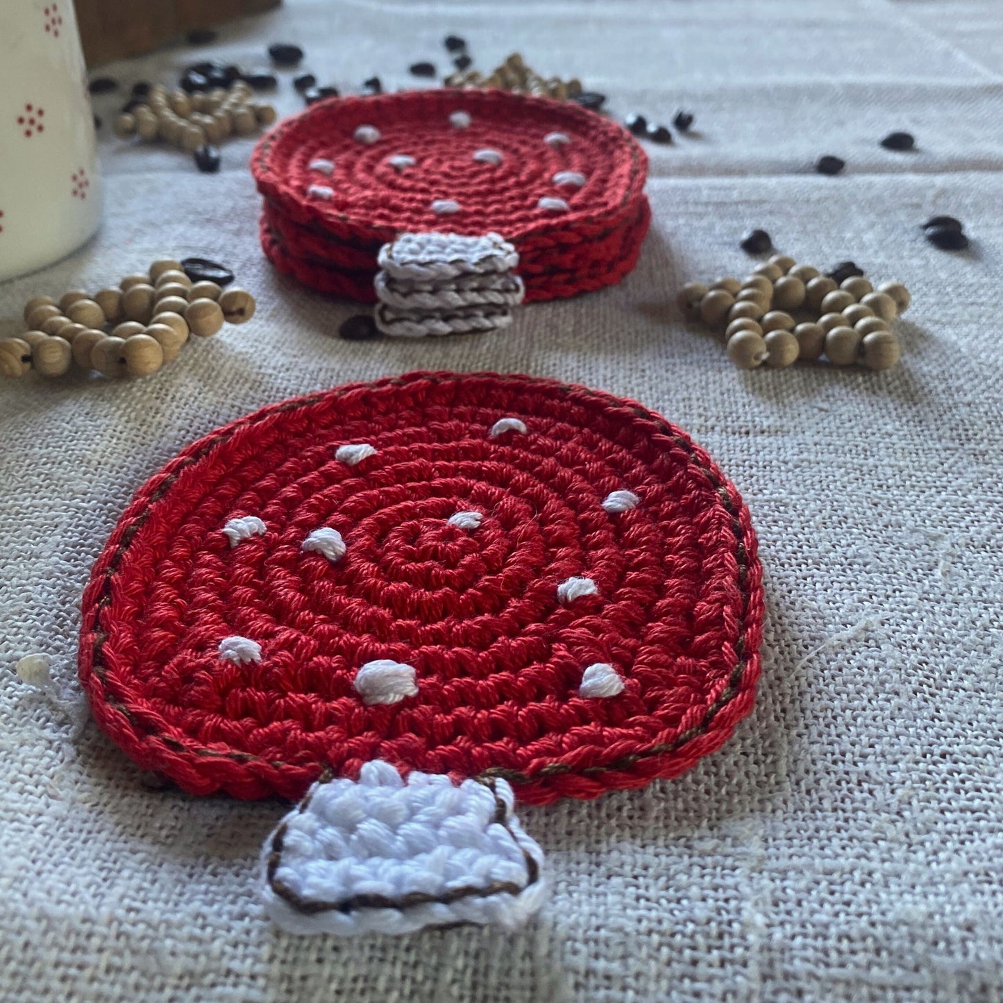 Mushroom Crochet Coasters - Set of 4