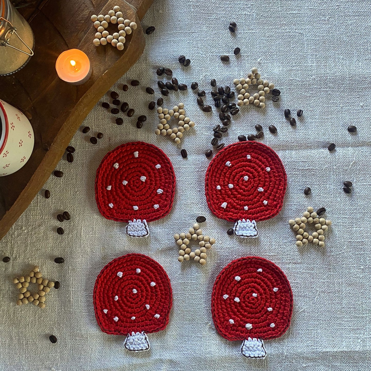 Mushroom Crochet Coasters - Set of 4