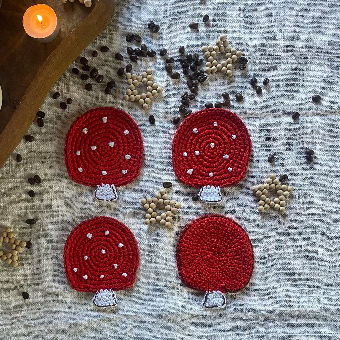 Mushroom Crochet Coasters - Set of 4