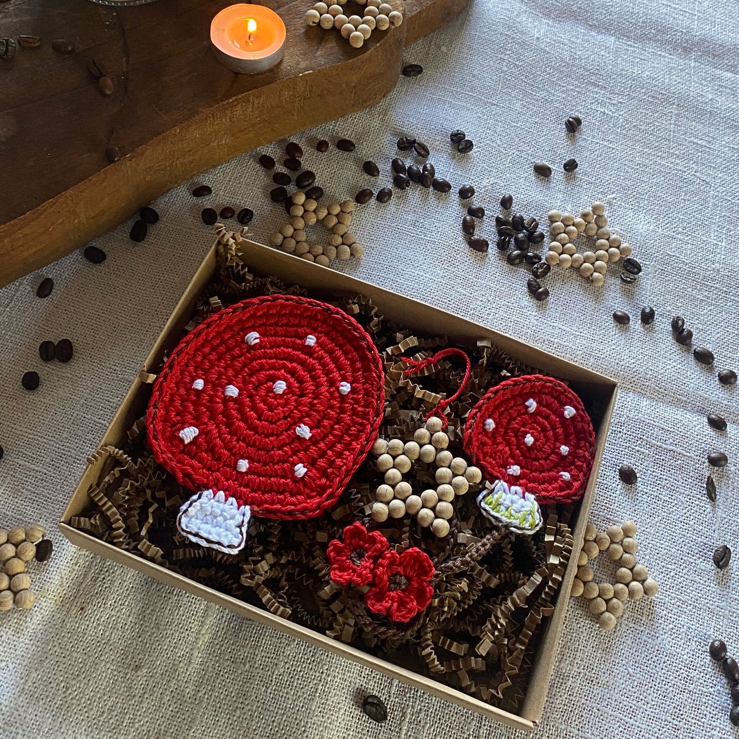 Mushroom Crochet Coasters - Set of 4