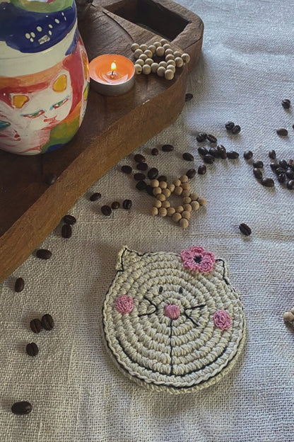 Cat Christmas Gift Box - Crochet Cat Coaster and Bookmark - Christmas Ornament Star