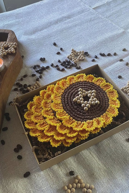 Crochet Sunflower Coasters - Set of 4