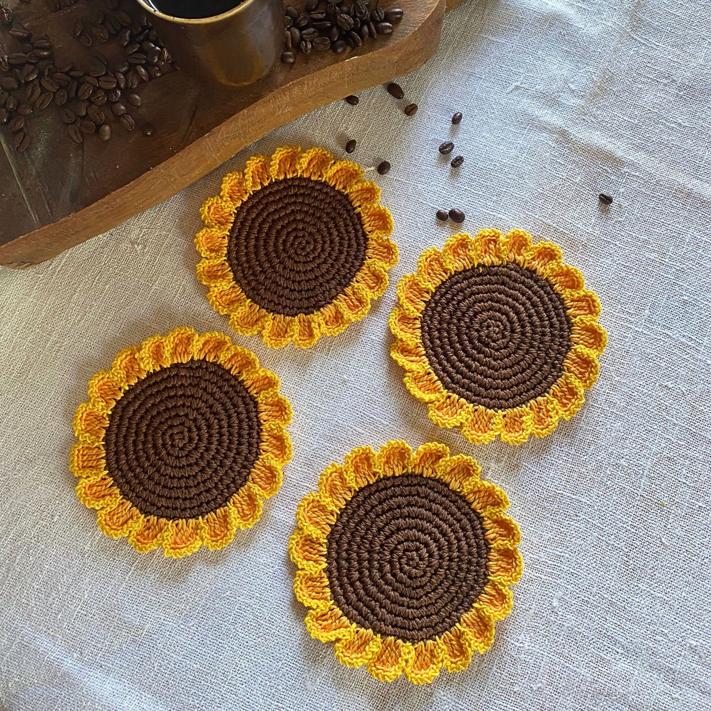 Crochet Sunflower Coasters - Set of 4