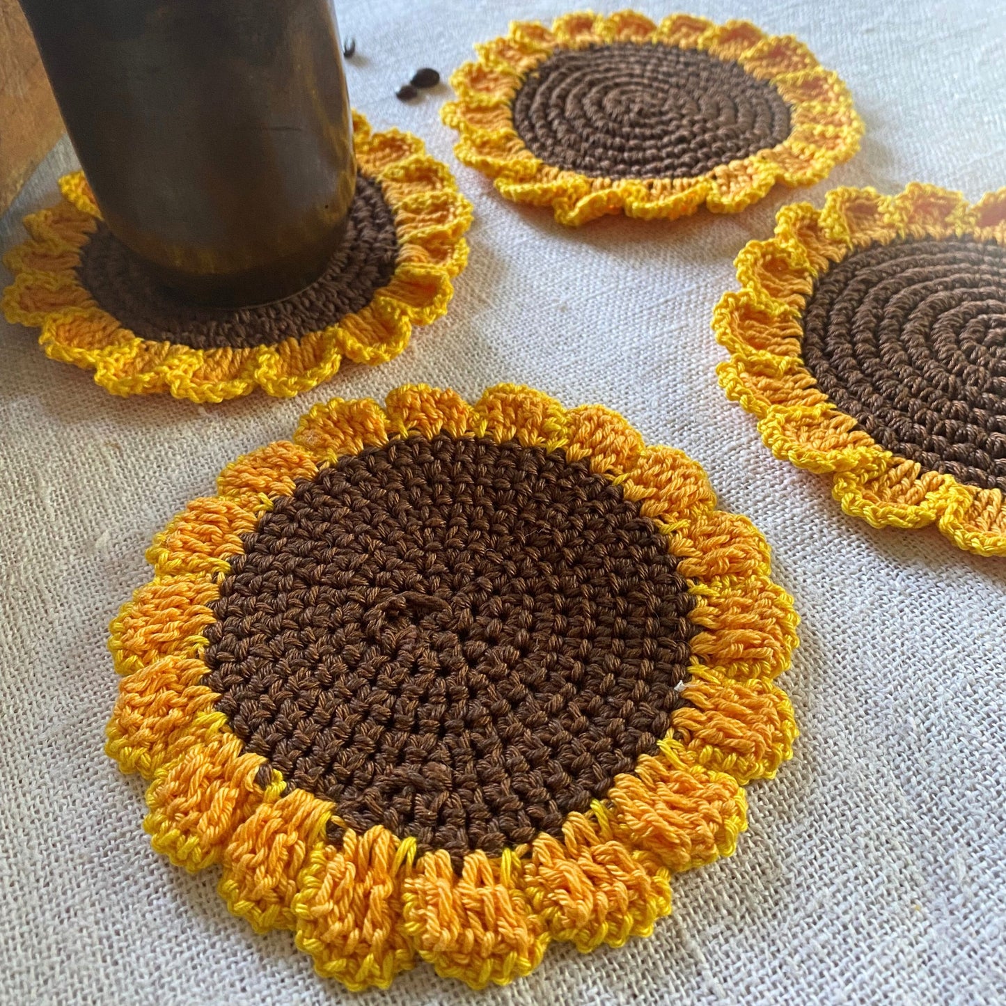 Crochet Sunflower Coasters - Set of 4