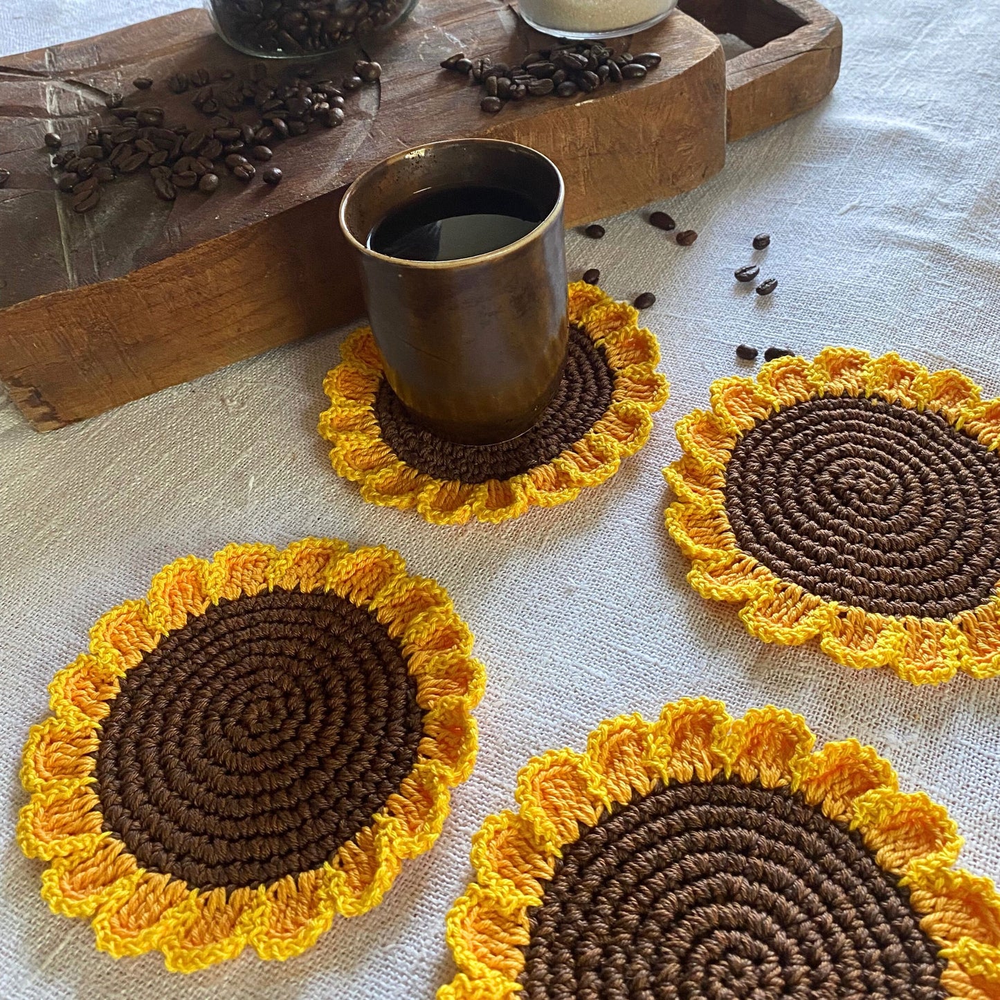 Crochet Sunflower Coasters - Set of 4