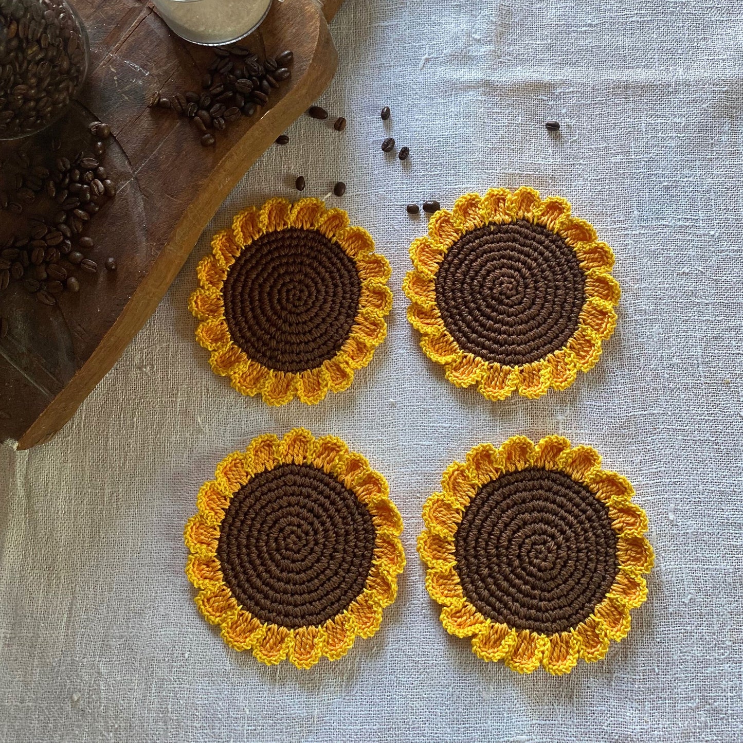 Crochet Sunflower Coasters - Set of 4