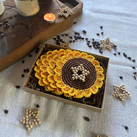 Crochet Sunflower Coasters - Set of 4