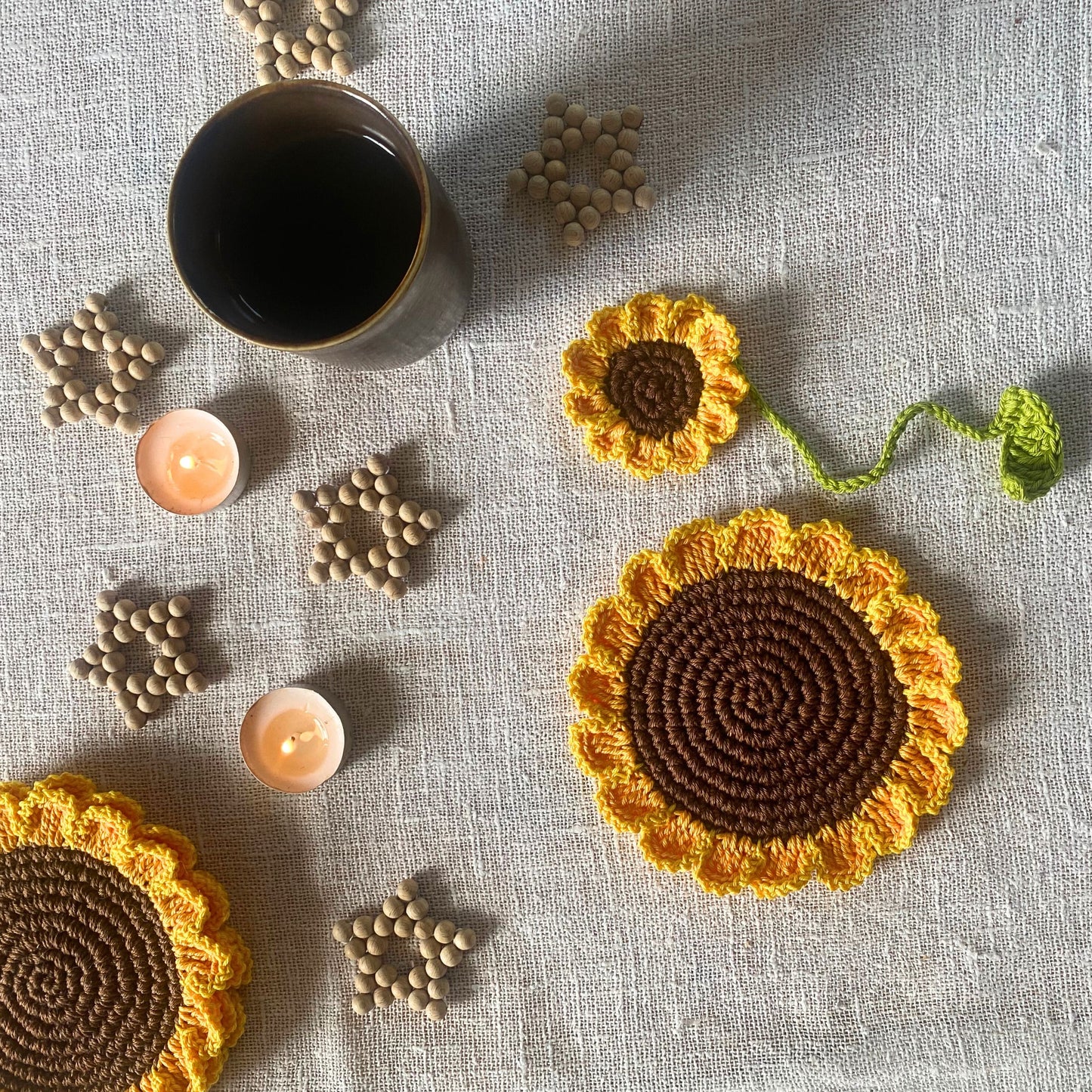 Crochet Sunflower Coasters - Set of 4