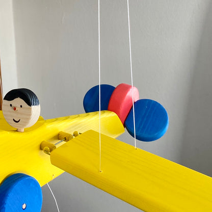 Flying Wooden Yellow Airplane - Children Room Decor - Nursery Mobile