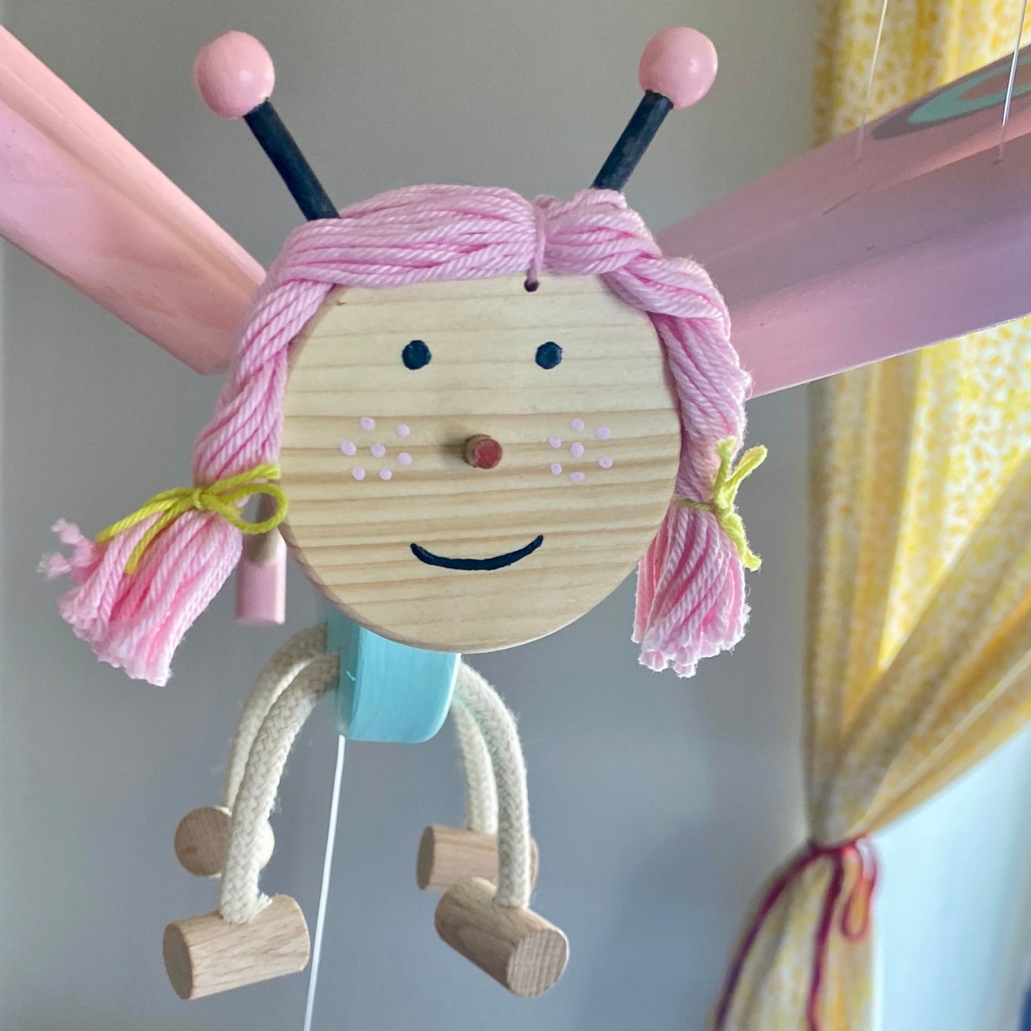 Wooden Pink and Turquoise  Butterfly Mobile - Baby Girl Nursery Decor