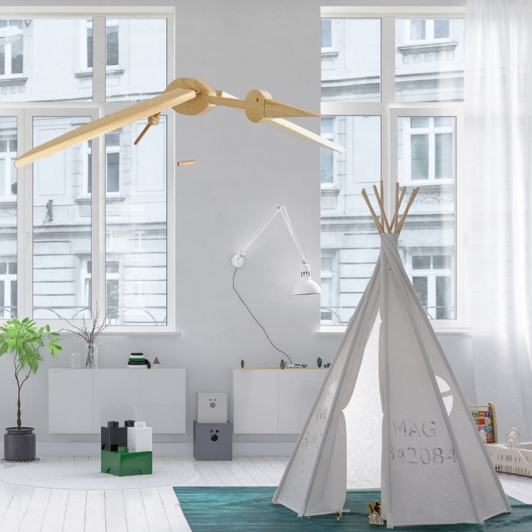 natural stork wooden mobile