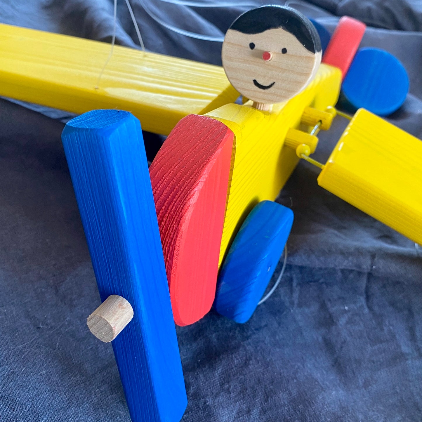 Flying Wooden Yellow Airplane - Children Room Decor - Nursery Mobile