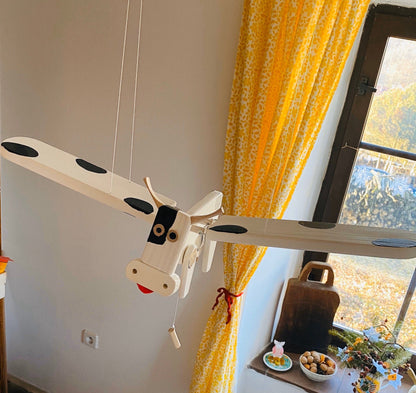 flying cow wooden mobile toy