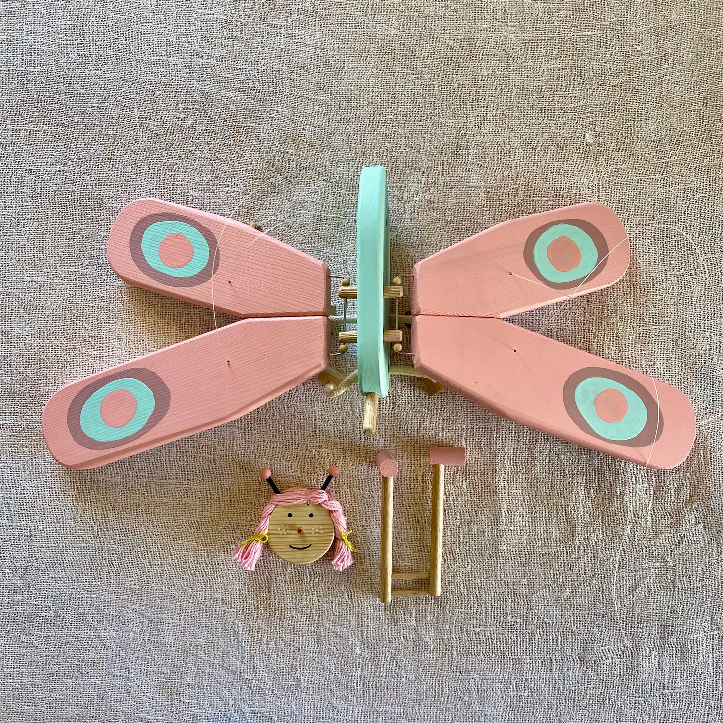 Wooden Pink and Turquoise  Butterfly Mobile - Baby Girl Nursery Decor