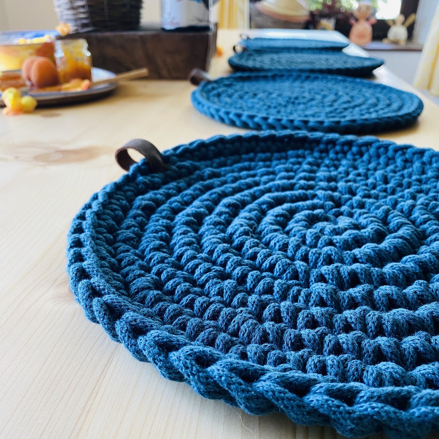Turquoise Cotton Crochet Place Mats - Rustic Table Decor -  Set of 4 - Mrozci