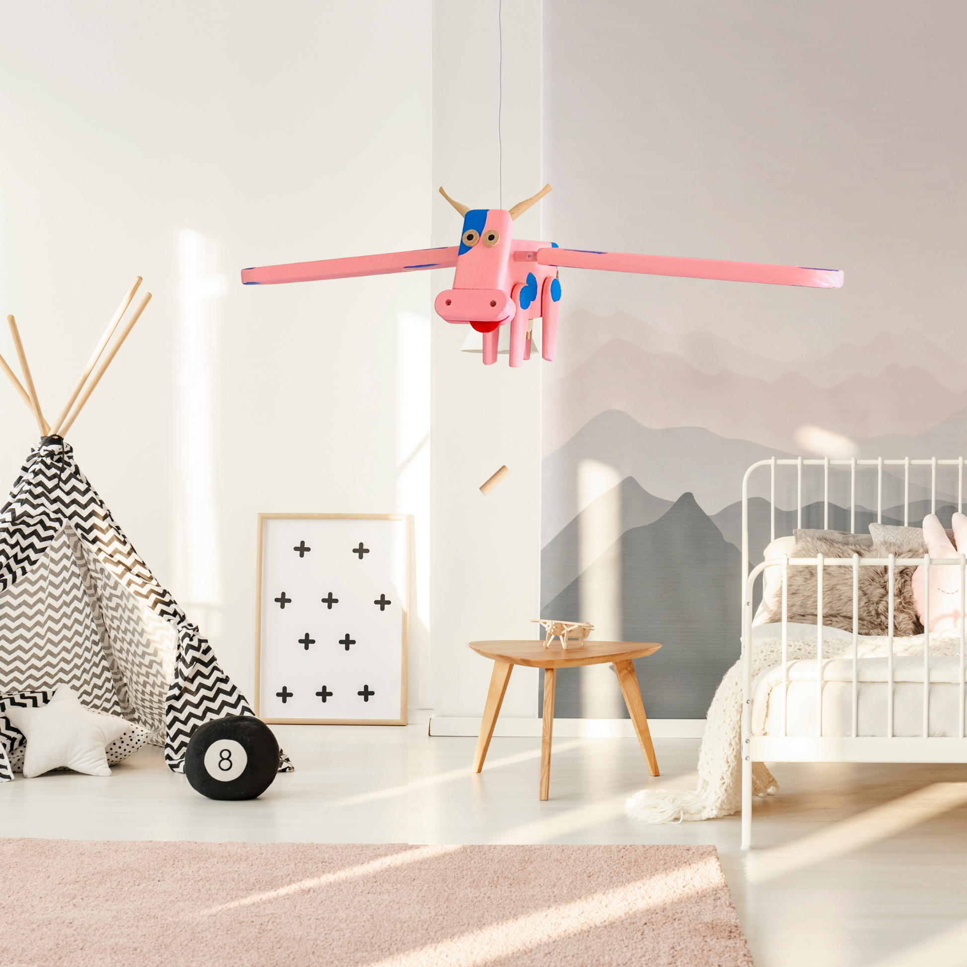 Flying Pink Cow Nursery Mobile
