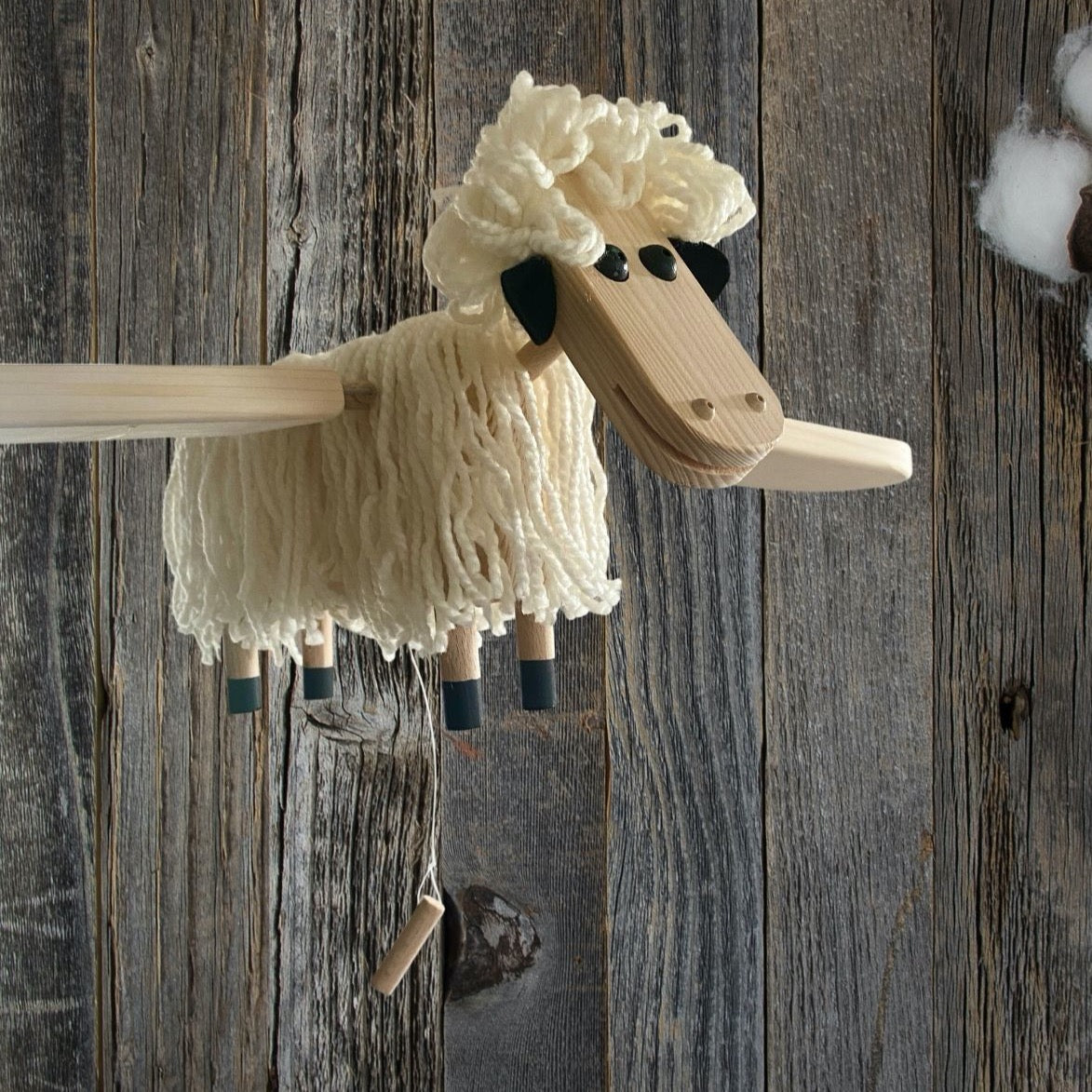 Flying White Sheep Wooden Baby Mobile