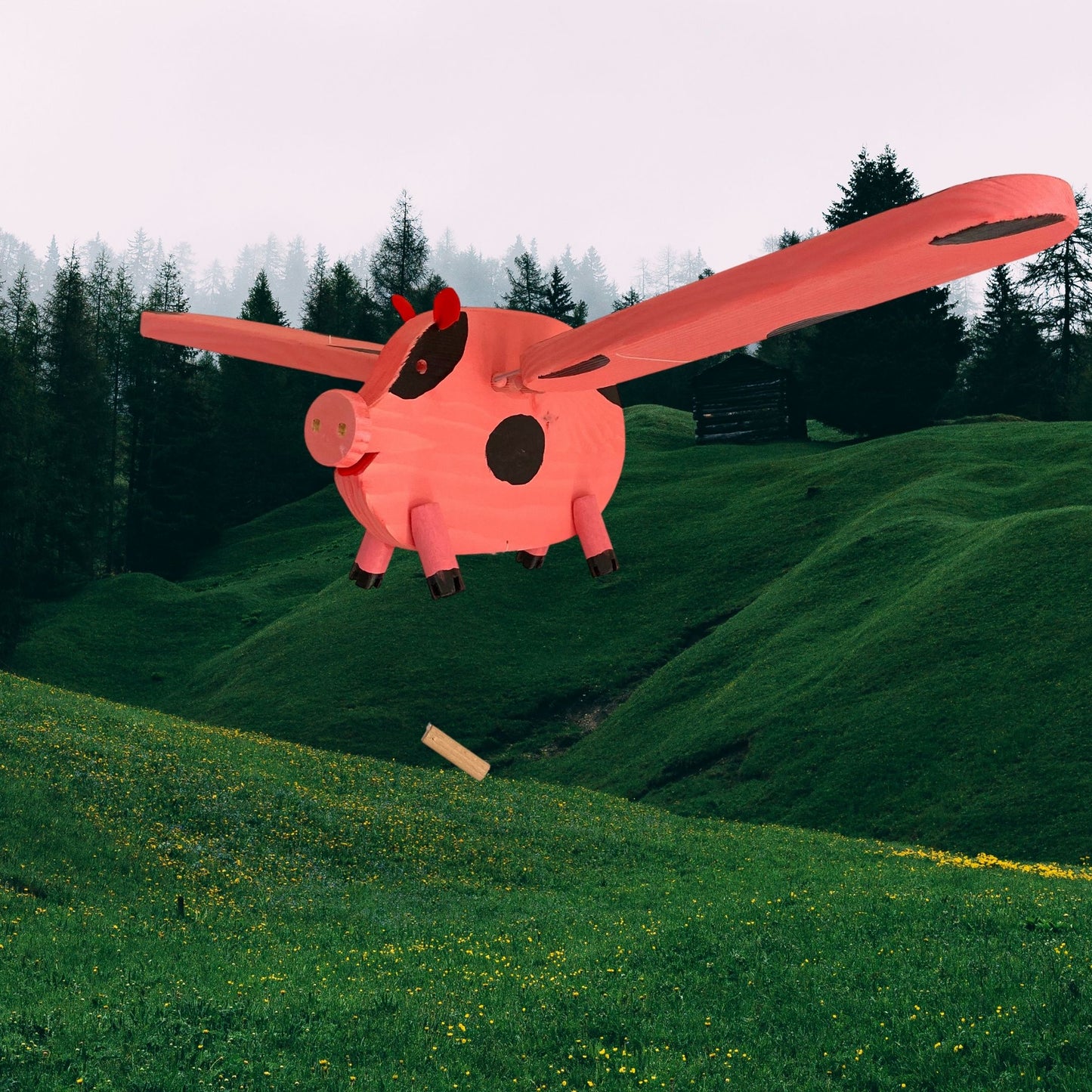 Pink Pig with Black Spots Wooden Nursery Mobile - Eco Friendly Wooden Toy