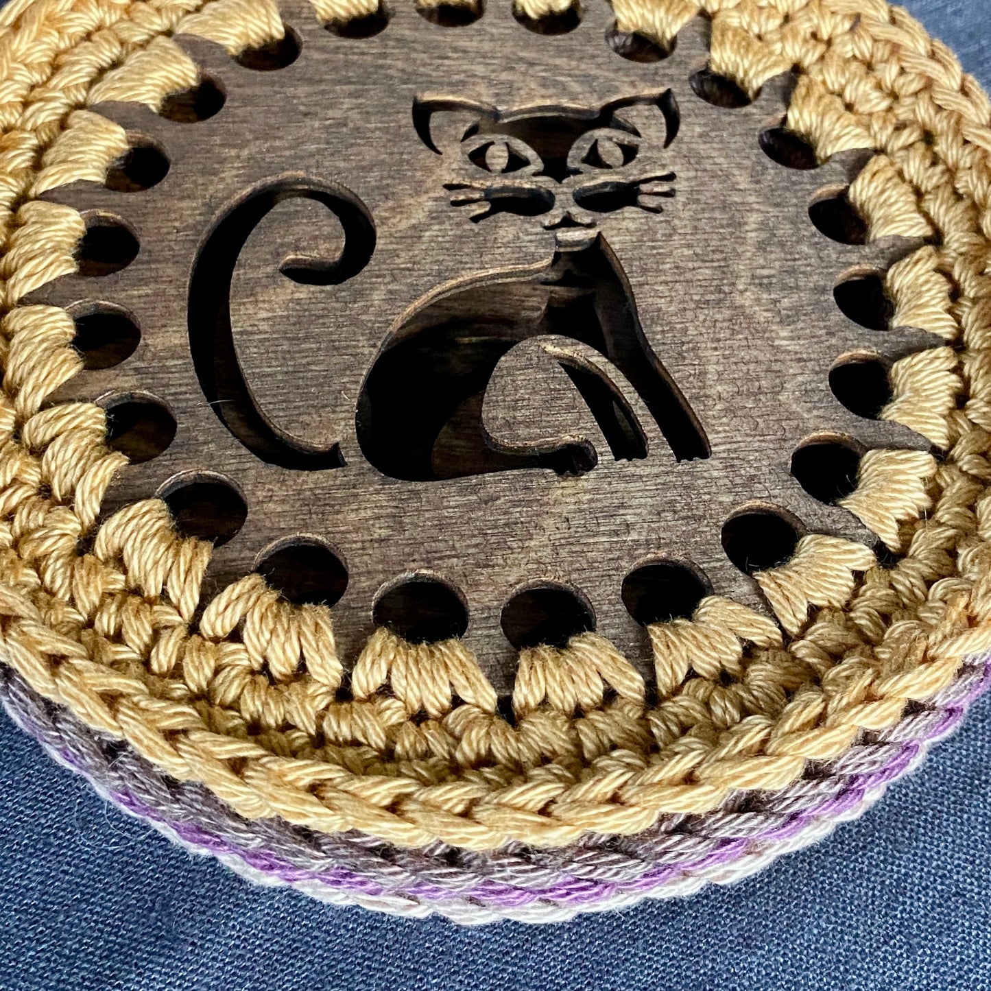 Cat Coasters with Crochet Edge