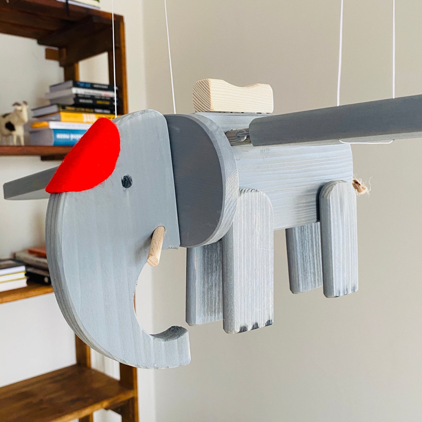 Flying Gray Elephant Wooden Nursery Mobile - Unisex Nursery Decor