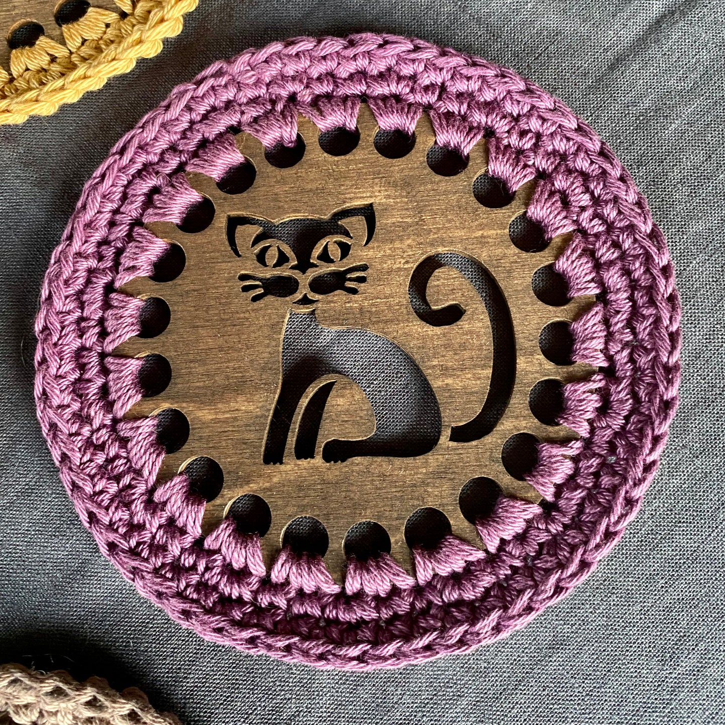 Cat Coasters with Crochet Edge