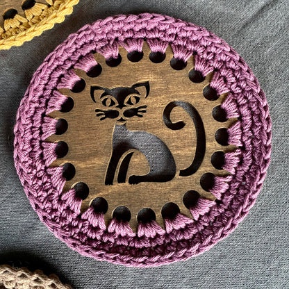 Cat Coasters with Crochet Edge