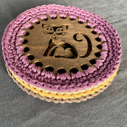 Cat Coasters with Crochet Edge