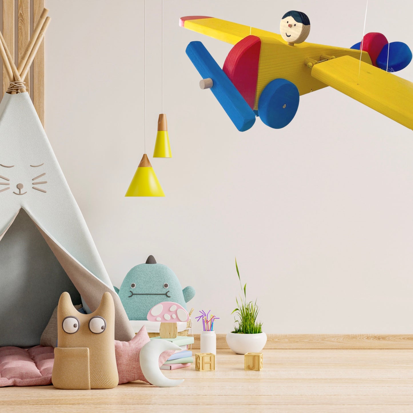 Flying Wooden Yellow Airplane