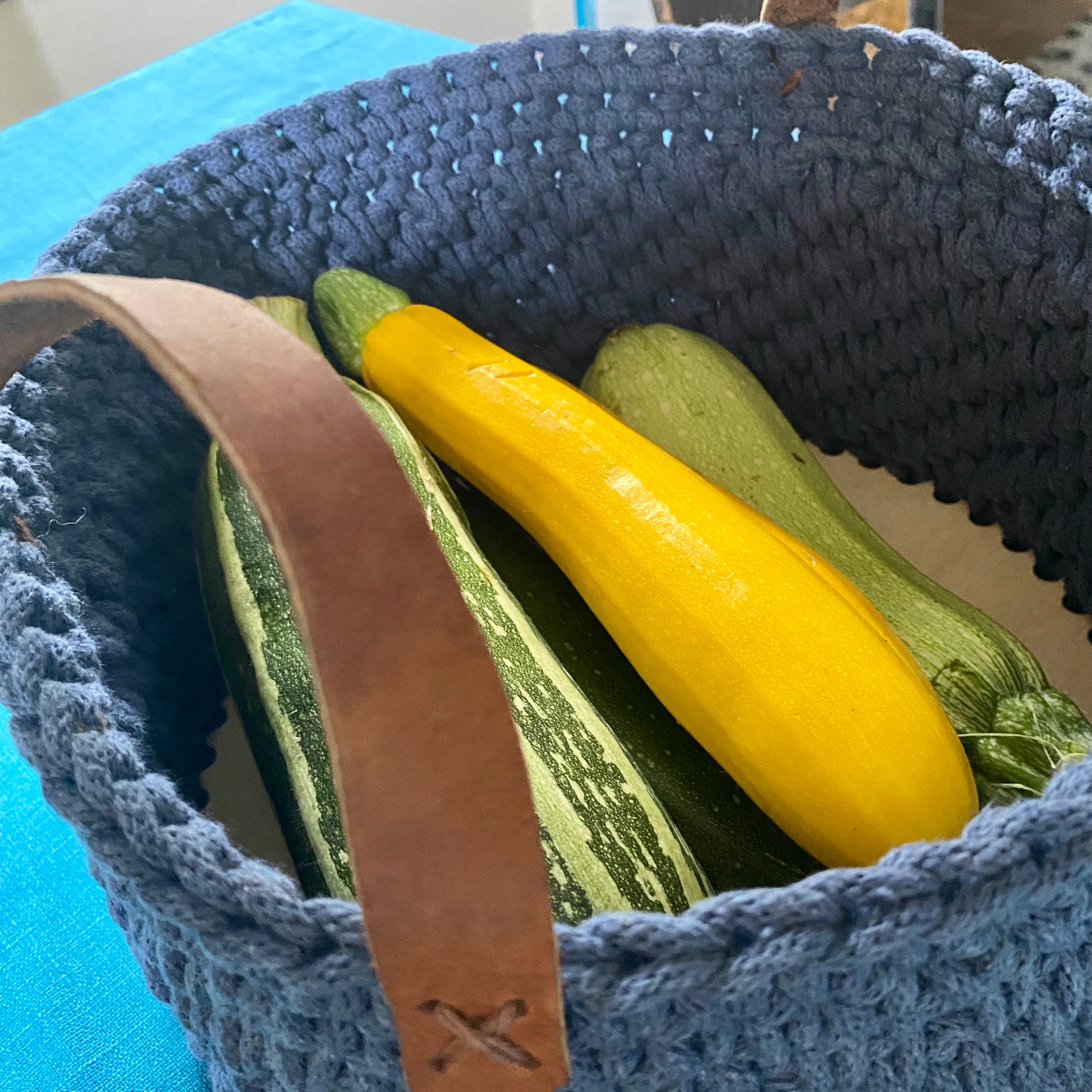 basket with leather handles